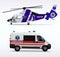 Ambulance helicopter and ambulance car. air and ground transportation to transport injured and sick people to the