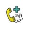 Ambulance help 24 7 doodle icon, vector illustration