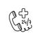 Ambulance help 24 7 doodle icon, vector illustration