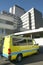 Ambulance at hospital building emergency entrance