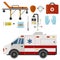 Ambulance icons medicine health emergency hospital urgent pharmacy medical support paramedic treatment vector