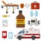 Ambulance icons medicine health emergency hospital urgent pharmacy medical support paramedic treatment vector