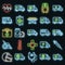 Ambulance icons set vector neon