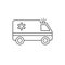 Ambulance line icon. Medical transportation vehicle. Urgent response, rescue and evacuation concept.