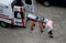 An ambulance and medical staff provide first aid during a pandemic. Lithuania, Kaunas