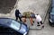 An ambulance and medical staff provide first aid during a pandemic. Lithuania, Kaunas