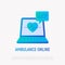 Ambulance online flat gradient icon: opened laptop with heartbeat and speech bubble. Modern vector illustration