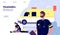 Ambulance service. Paramedic nurses, emergency doctor transport. First help or health protection banner. Vector medical