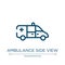Ambulance side view icon. Linear vector illustration from transporters collection. Outline ambulance side view icon vector. Thin