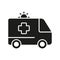 Ambulance Silhouette Icon. Paramedic's Transport for First Aid Service Symbol. Emergency Car Glyph Pictogram. Urgent