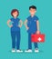 Ambulance staff. Couple of doctors. Vector illustration.