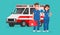 Ambulance staff. Couple of doctors. Vector illustration in a fla