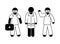 Ambulance team, paramedics stick figure, isolated silhouettes of doctors on a white background, stickman in the uniform