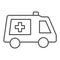 Ambulance vehicle thin line icon. Hospital bus or help emergency transport symbol, outline style pictogram on white
