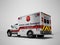 Ambulance white car rear view 3d render on gray background with shadow
