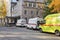 Ambulances with COVID-19 patients queued up in front of the hospital admission department due to the workload of doctors in Perm,