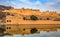 Amer Fort Jaipur Rajasthan with water reflection. A UNESCO World Heritage site.