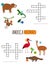 America animals mini crosswords for preschool kids vector illustration