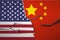 America China Flag Broken Wall Vector