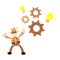 america cowboy and cog wheel gear lamp light system solution cartoon doodle flat design vector illustration