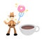 america cowboy and sweet doughnut drink coffee cup cartoon doodle flat design vector illustration