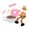 america cowboy and sweet doughnut drink coffee cup cartoon doodle flat design vector illustration