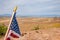 America flag swinging with Las Vegas strip as background