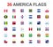 America flags of country. 36 flag rounded square icons Vector