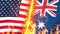 America versus Australia flag on fire loop animation