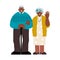American african senior couple standing on a white background.Grandmother waving with the hand.Vector flat illustration.