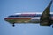 American Airlines plane in flight closeup