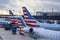 American Airlines planes on tarmac at O`Hare International Airport in Chicago