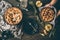 American apple pies on dark wooden table