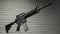 American army rifle M4A1 against a brick wall