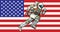 American astronaut patriot runs forward. USA flag