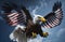 american bald eagle wings are treated with american flag graphics and colors for 4th july independence day