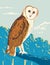 American Barn Owl or Tyto Furcata Perching on Tree Branch WPA Poster Art