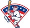 American Baseball Player Batting Cartoon