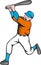 American Baseball Player Batting Homer Cartoon