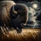 American bison stands on plains with brewing storm behind