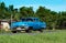 American blue Chevrolet classic car on the country road in Santa Clara - Serie Cuba Reportage