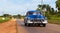 American blue classic car on the road in cuba