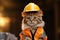 American Bobtail Cat Dressed As A Builder