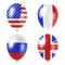 American, british, french and russian balloons set