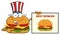 American Burger Cartoon Mascot Character Pointing To A Sign Banner With Text Best Burger
