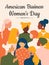 American Business Women\\\'s Day. September 22nd. Vertical contemporary pink banner with women of different nationalities.