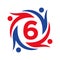 American Charity Logo on Letter 6 Sign. Unite Teamwork Foundation icon Organization Care Logo