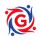 American Charity Logo on Letter G Sign. Unite Teamwork Foundation icon Organization Care Logo