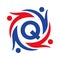 American Charity Logo on Letter Q Sign. Unite Teamwork Foundation icon Organization Care Logo