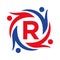 American Charity Logo on Letter R Sign. Unite Teamwork Foundation icon Organization Care Logo